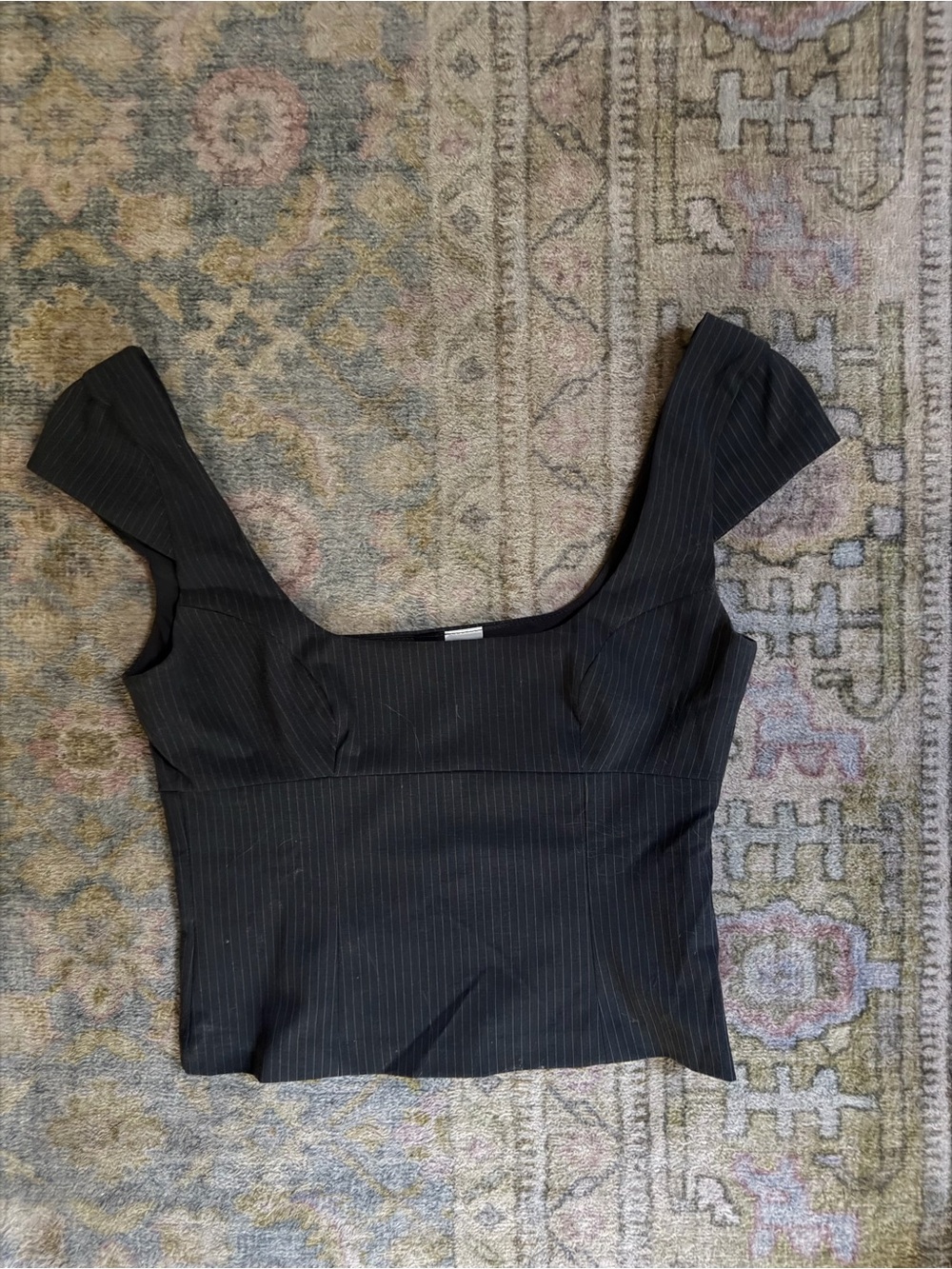 H&M New Black Pinstripe Square Neck Crop Top